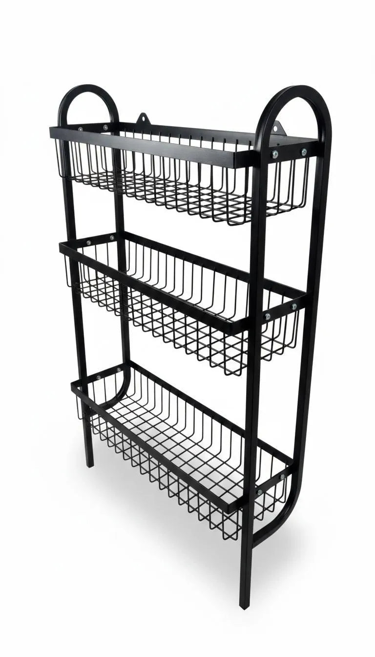 Wall Mounted Spice Rack Black Stainless Steel 3 Tier – DIY Assembly Required (Self Assemble