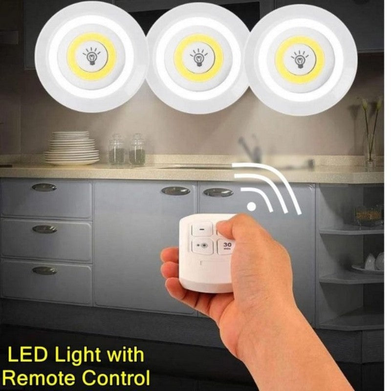 LED Cabinet Light Remote Control Set – 3 Wireless Cell Operated Tap Lights with Dimming & 30 Mins Timer Modes