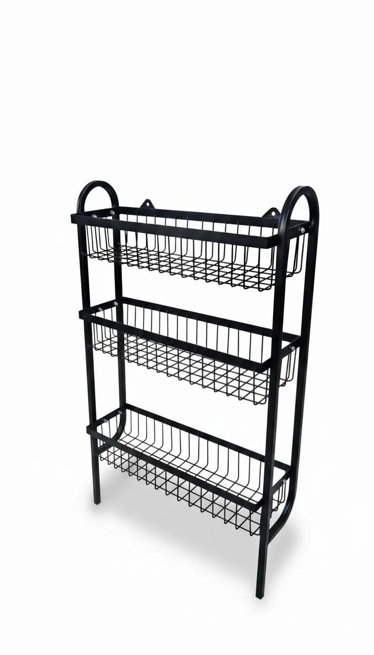 Wall Mounted Spice Rack Black Stainless Steel 3 Tier – DIY Assembly Required (Self Assemble